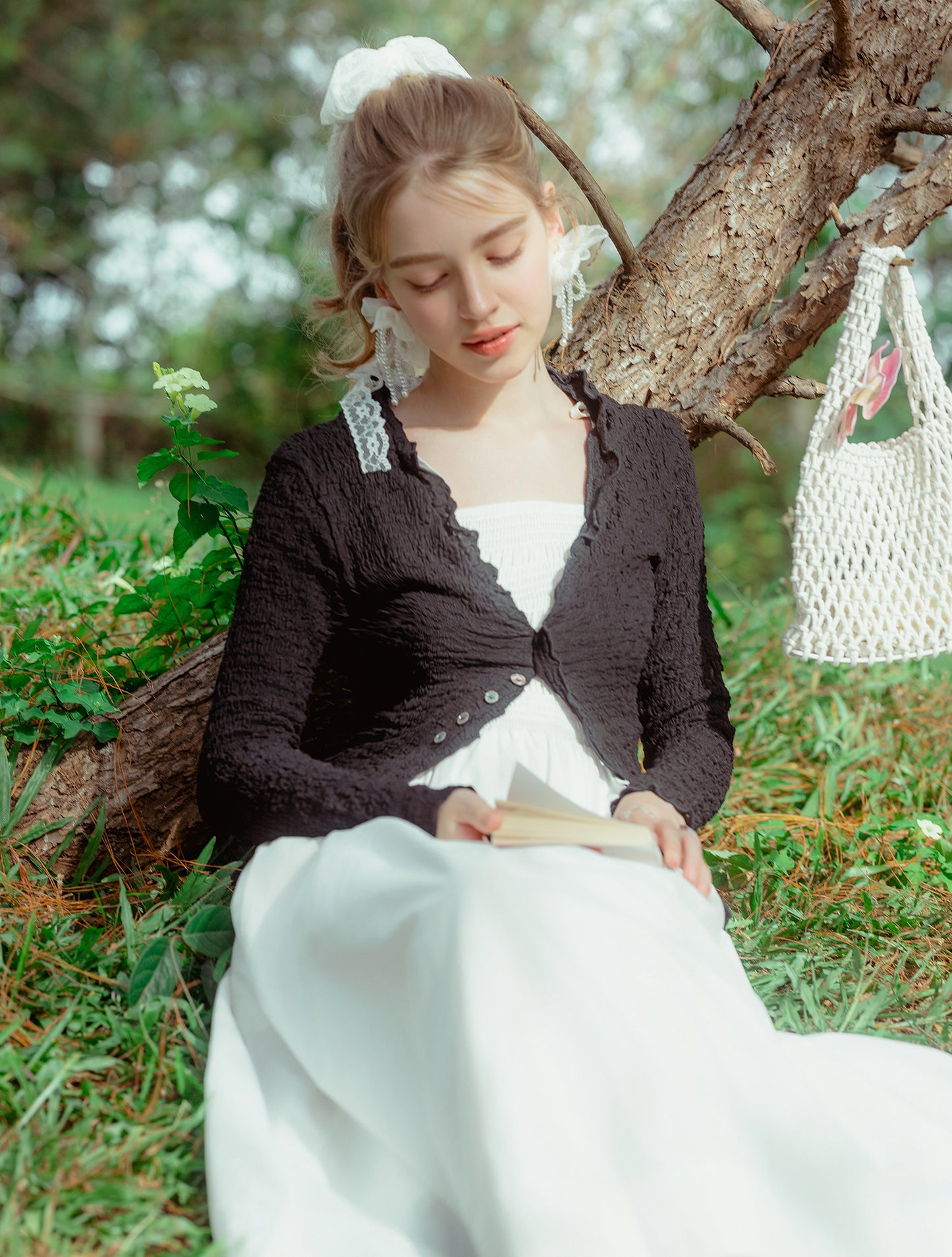 Sunlit Breeze Smocked Maxi Dress White