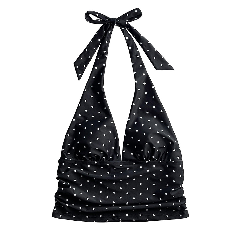 Polkadot Halter Tankini top Black with white dots