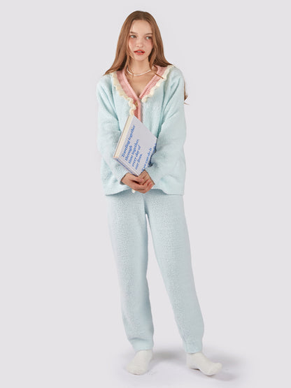 Cotton Candy Fluffy Fleece Ruffle Pajama Set