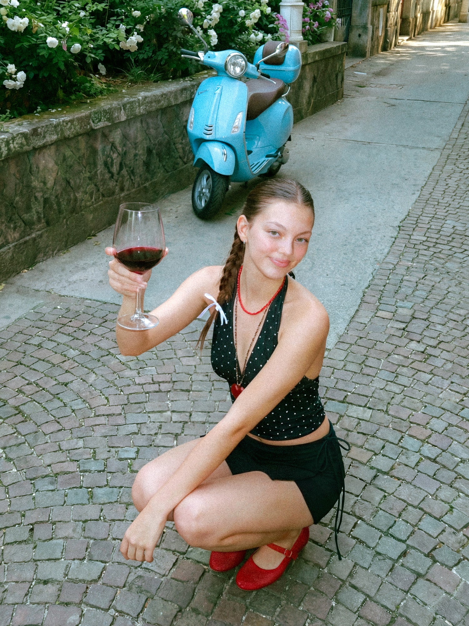 Polkadot Halter Tankini top Black with white dots