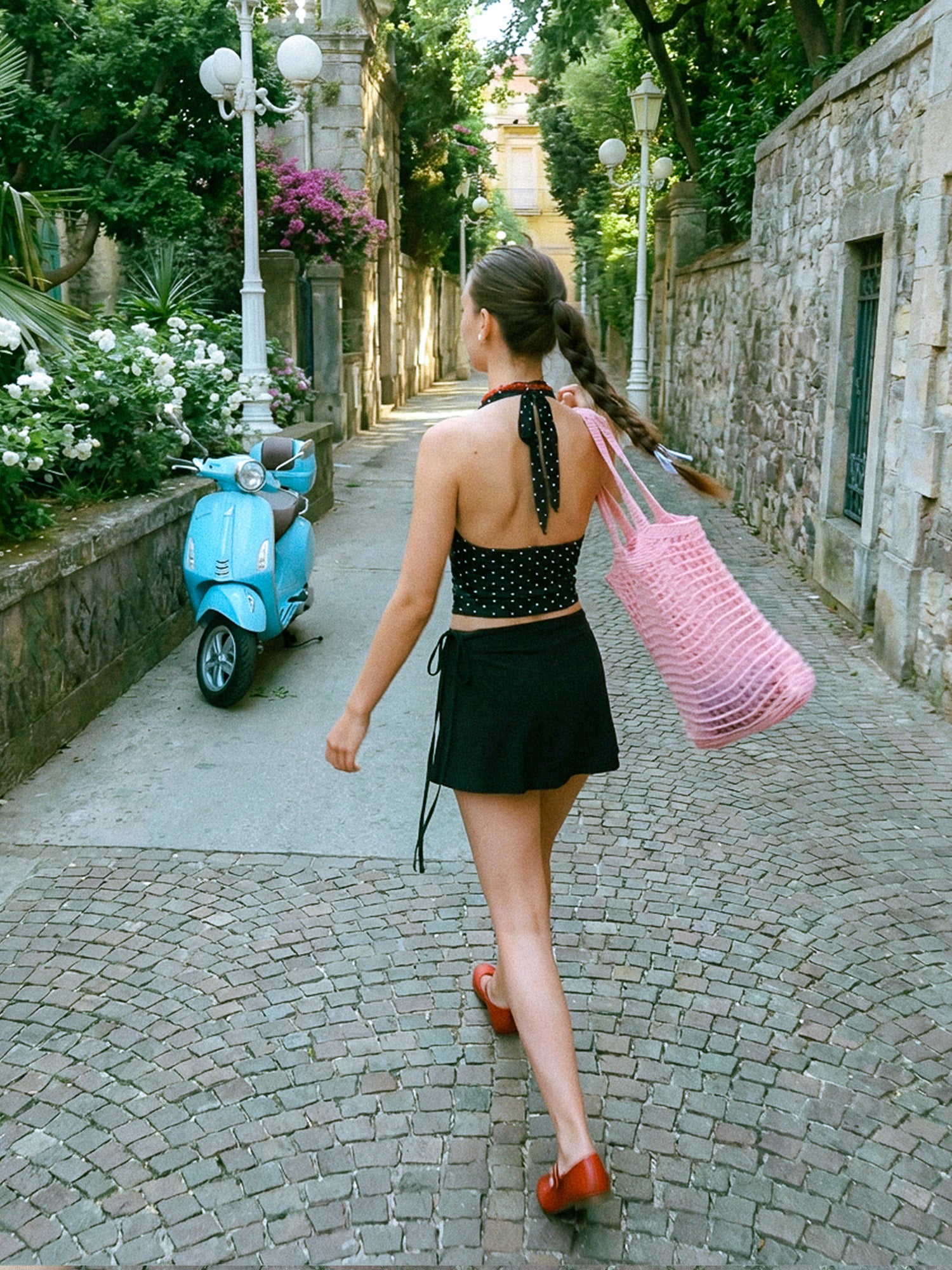 Polkadot Halter Tankini top Black with white dots