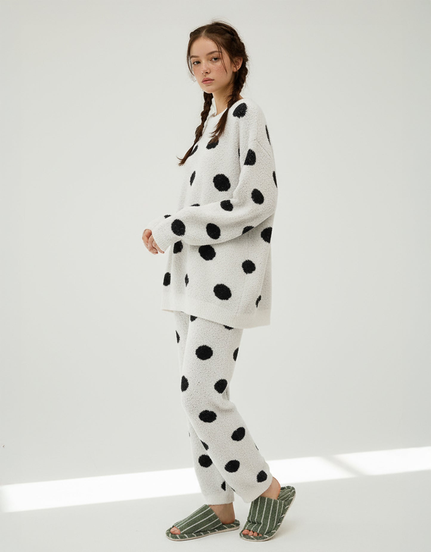 Cute Polka Dot Fleece Pajama Set