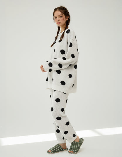 Cute Polka Dot Fleece Pajama Set