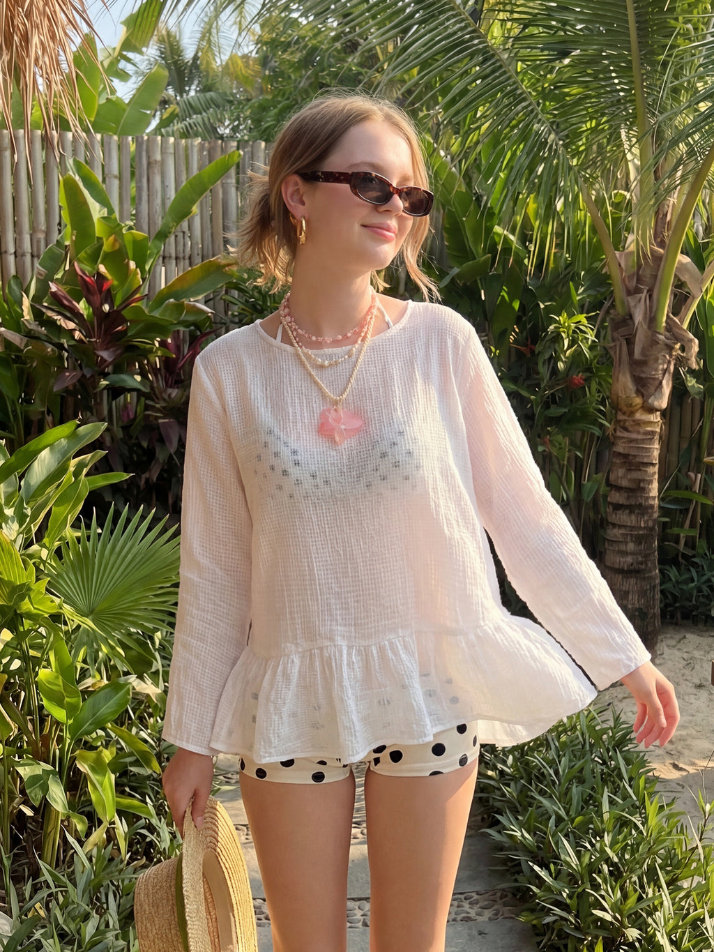 Sheer White Ruffle Hem Blouse