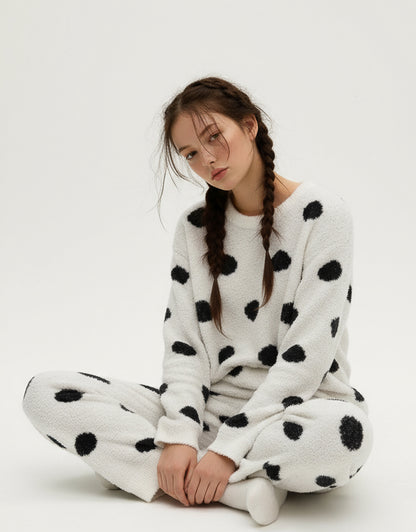 Cute Polka Dot Fleece Pajama Set