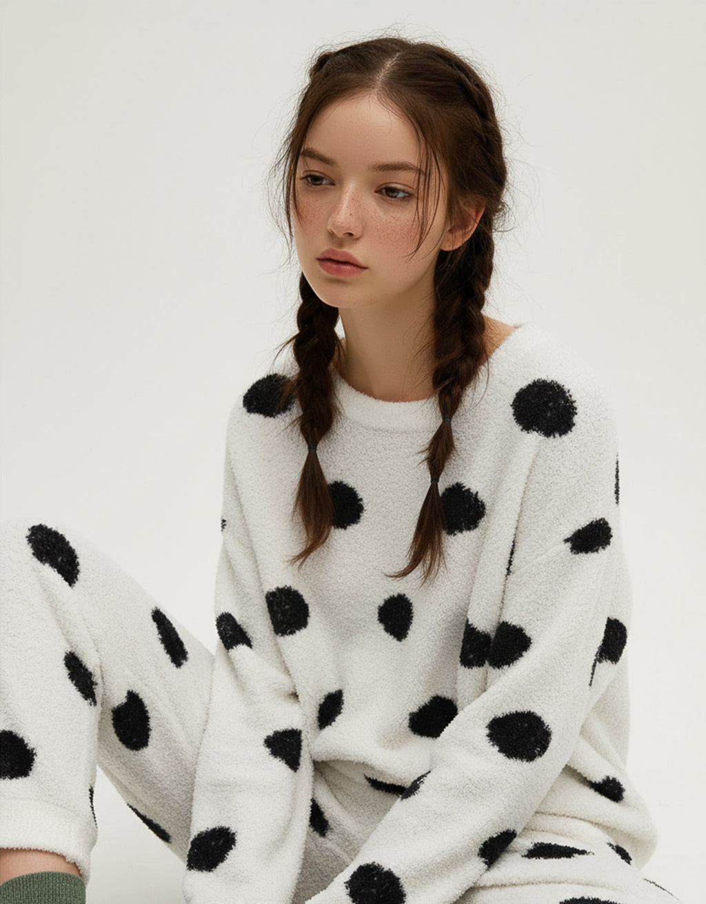 Cute Polka Dot Fleece Pajama Set