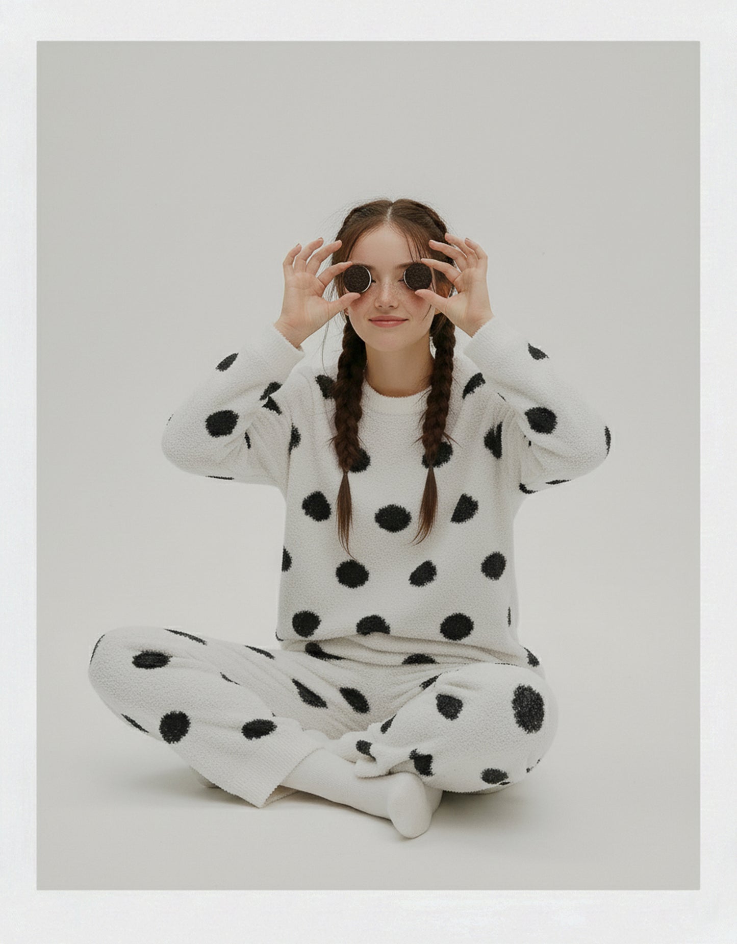 Cute Polka Dot Fleece Pajama Set