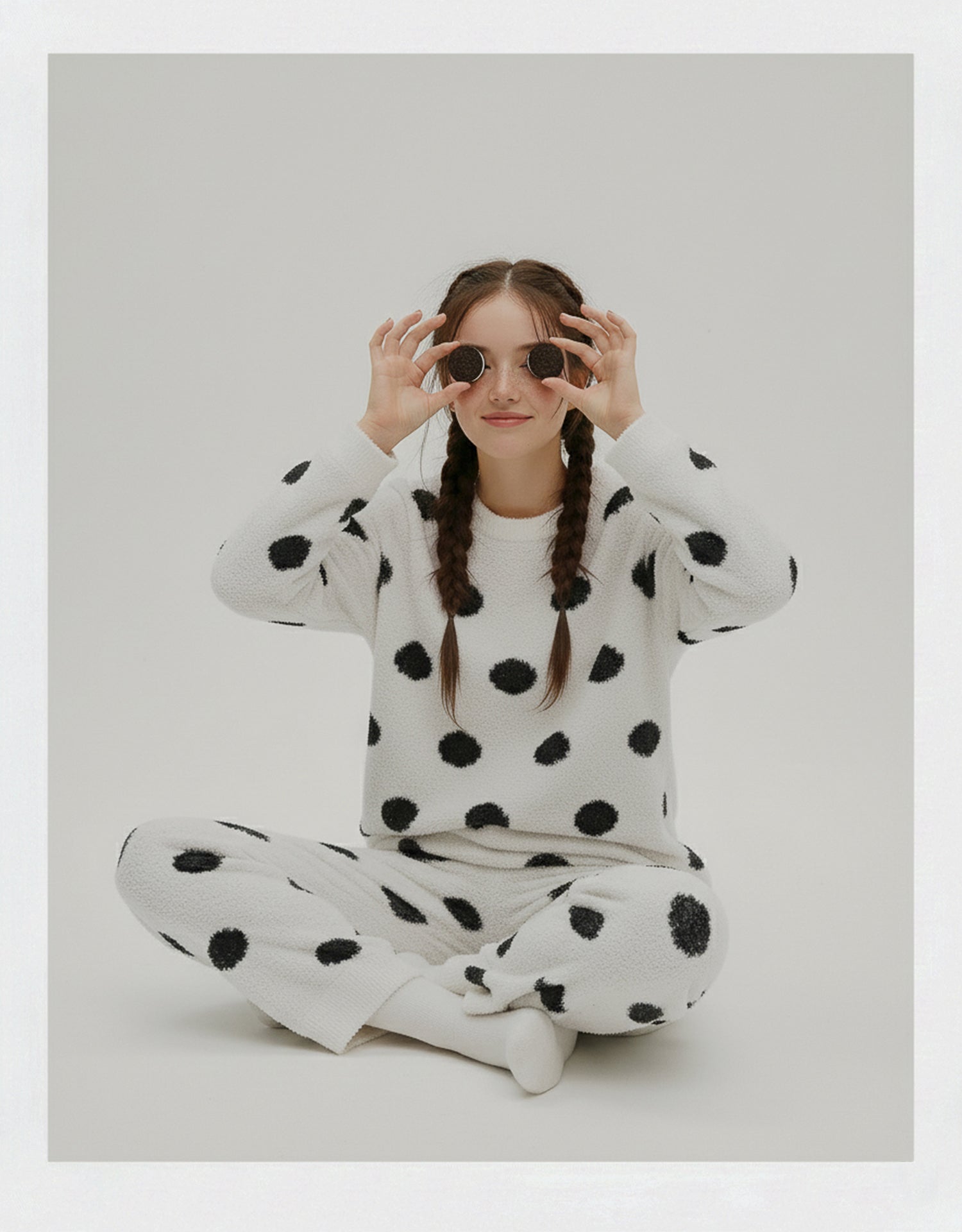 Cute Polka Dot Fleece Pajama Set