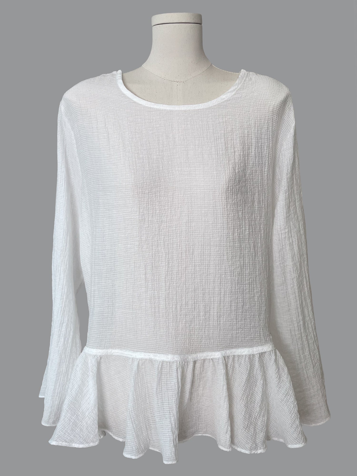 Sheer White Ruffle Hem Blouse
