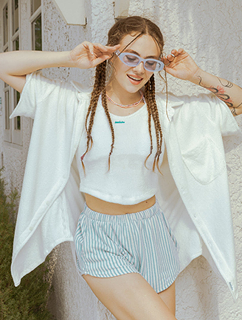 Terry Stripe Short Sleeve Shirt