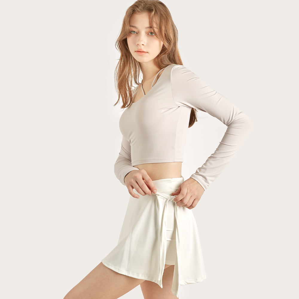 Shorts de baño con falda envolvente de licra WaveFlex, color negro