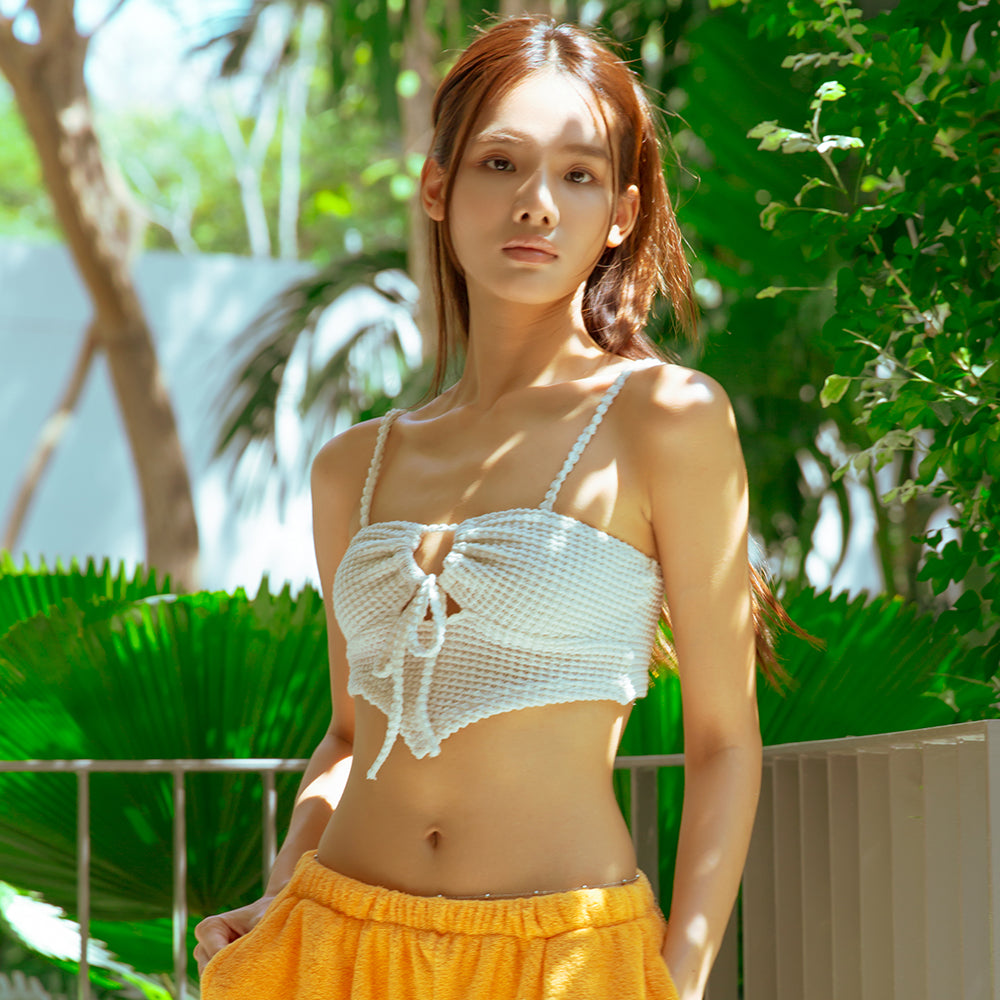 Top tipo bustier de punto suave – Marfil