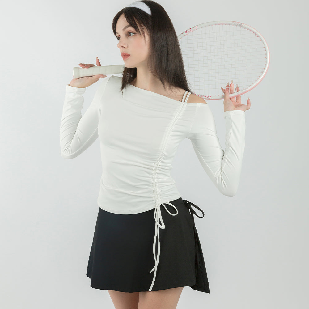 Shorts de baño con falda envolvente de licra WaveFlex, color negro