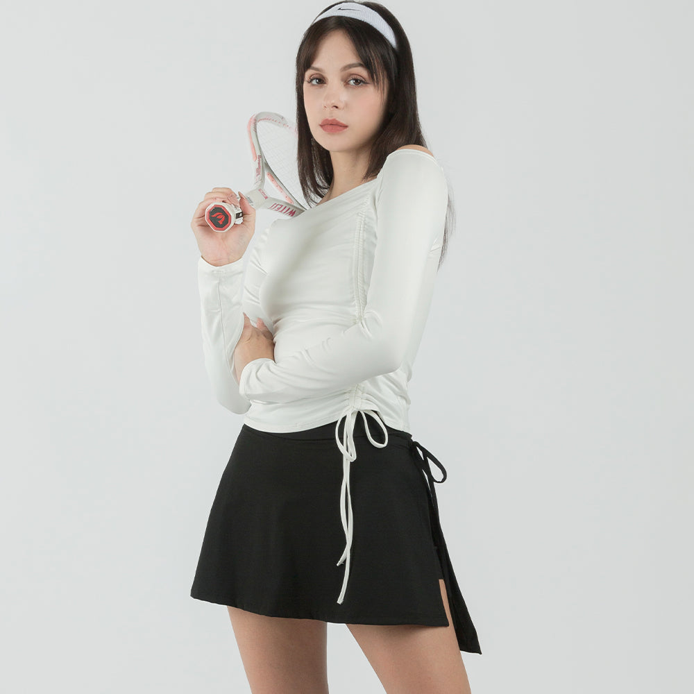 Shorts de baño con falda envolvente de licra WaveFlex, color negro