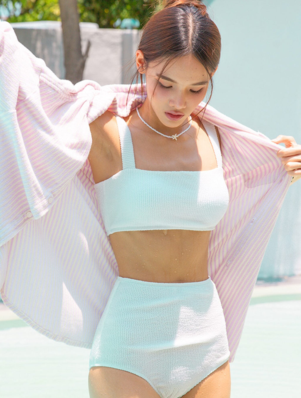 Crinkle Bikini Set - Three-Piece Elegance