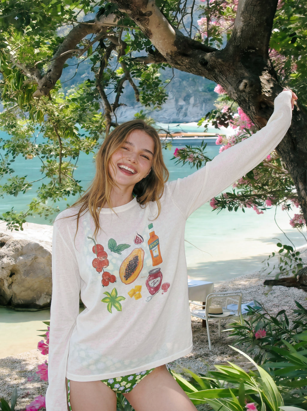 Tropical Loose Beach Cover-Up Long Sleeve