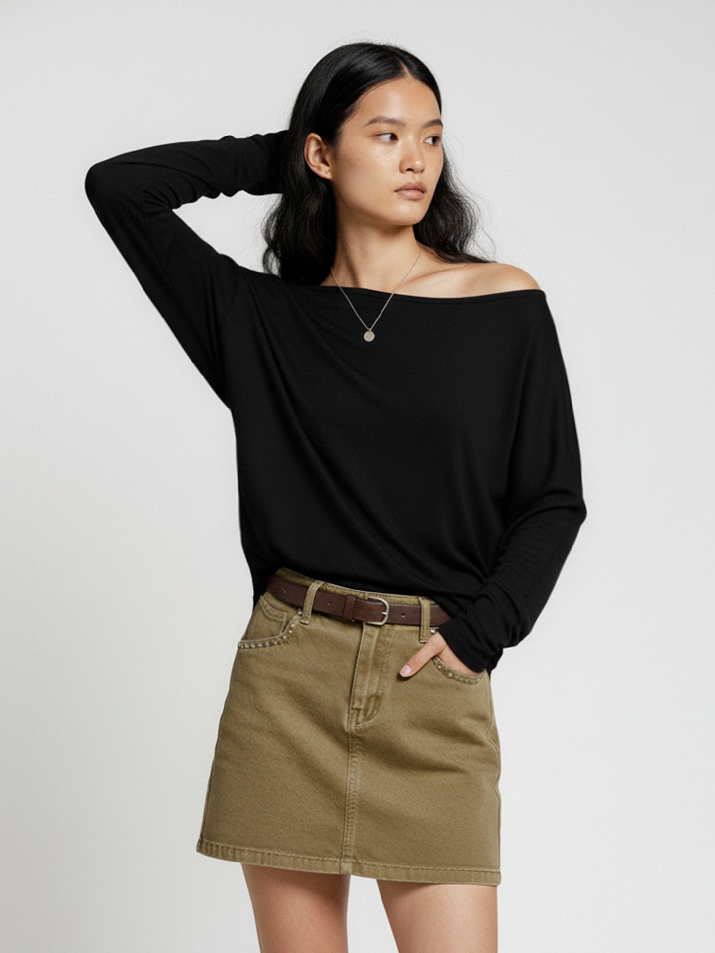 All Day Basic Off Shoulder Top Black