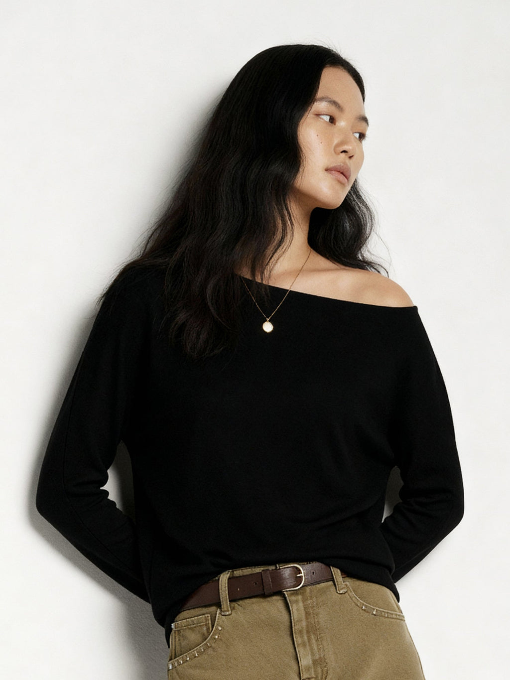 All Day Basic Off Shoulder Top Black