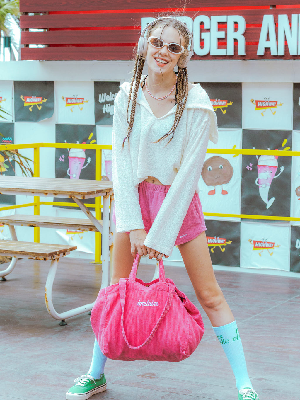 Corduroy Beach Tote Pink