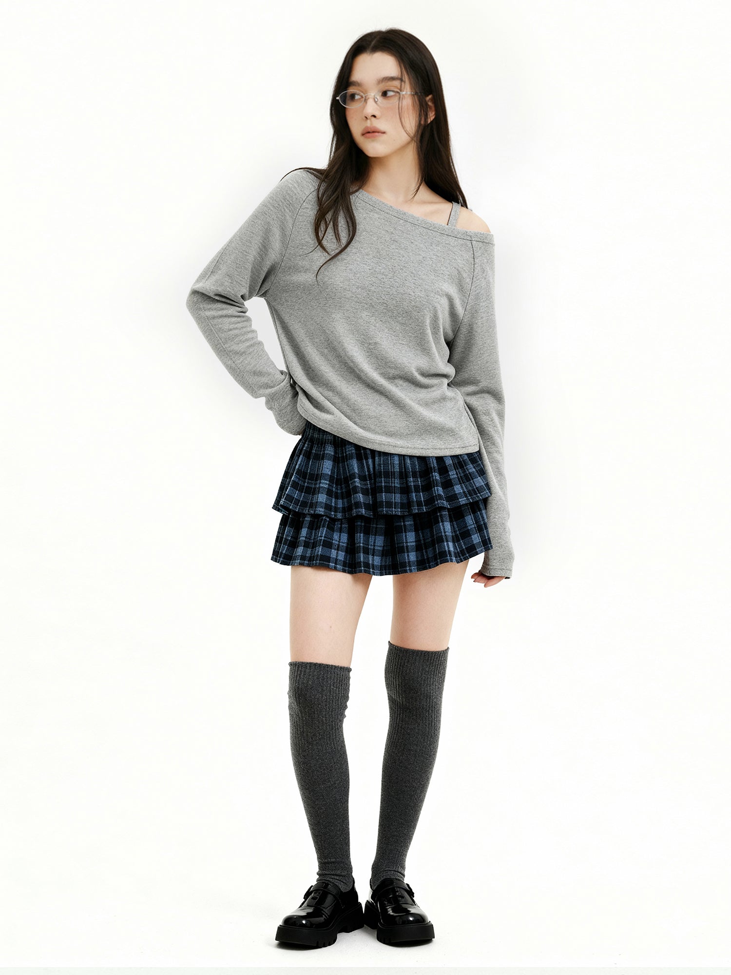 All Day Basic Off Shoulder Top Gray