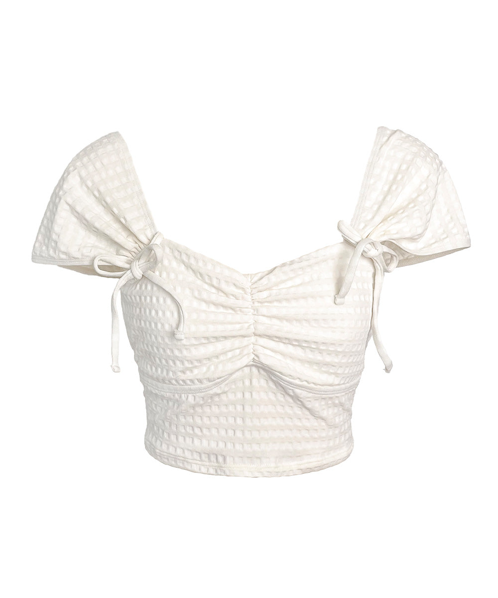 Gingham Puff Sleeve Swim Top