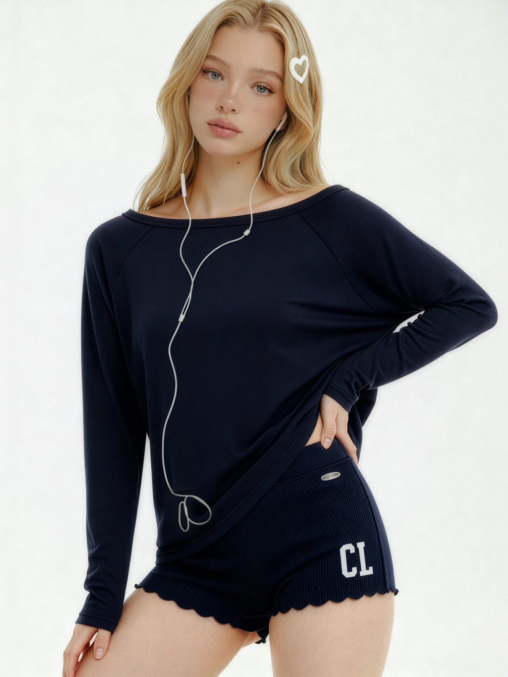 All Day Basic Off Shoulder Top Navy