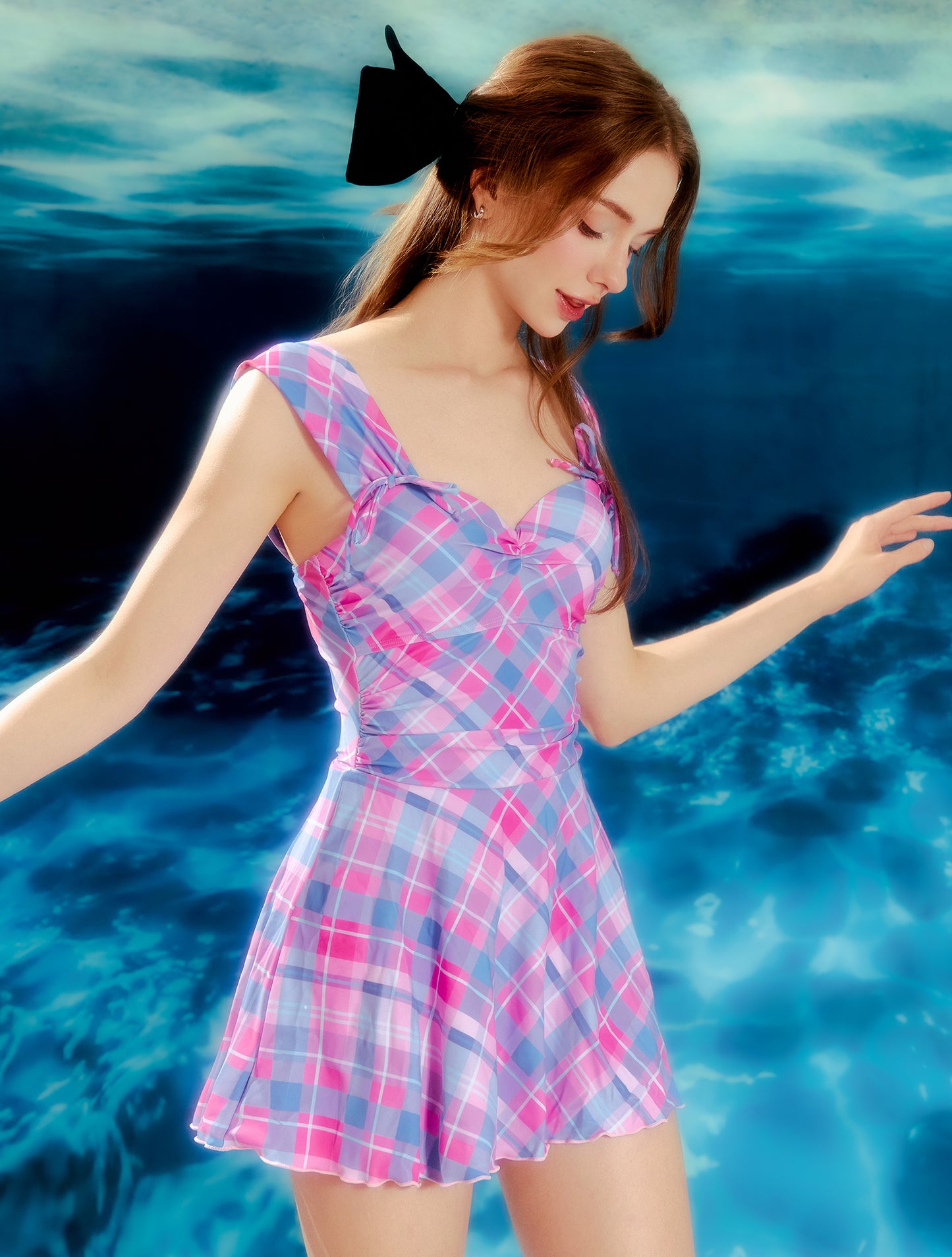 Plum Picnic Check One Piece Swimsuit Swim Pants 2pcs Set