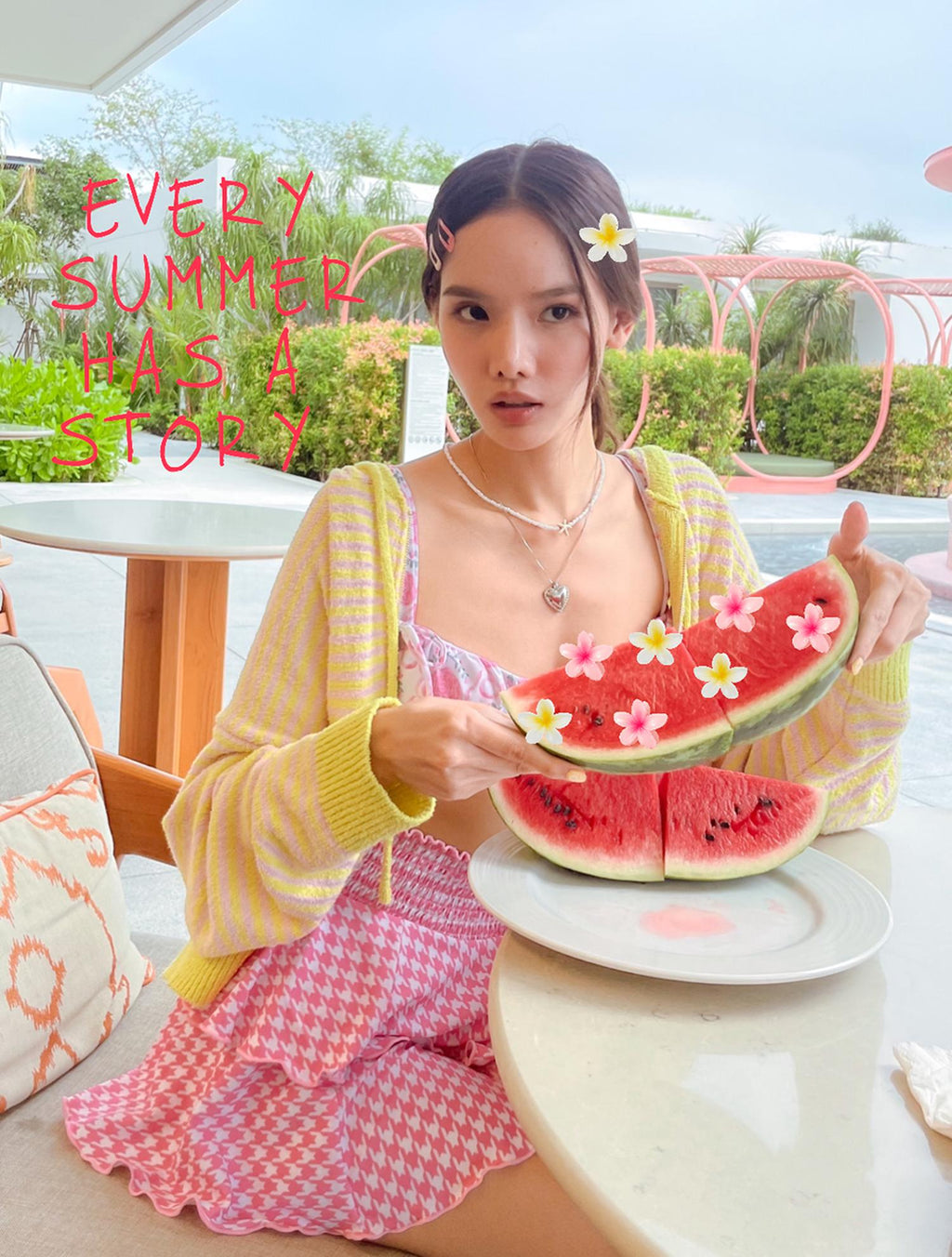 Terry Stripe Zip Up Hoodie Lemon