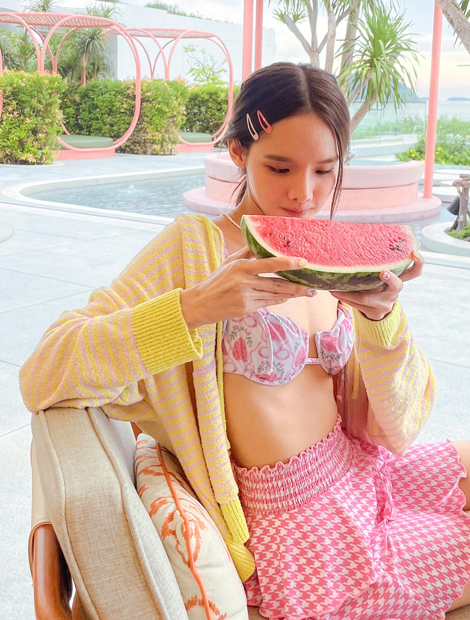 Terry Stripe Zip Up Hoodie Lemon