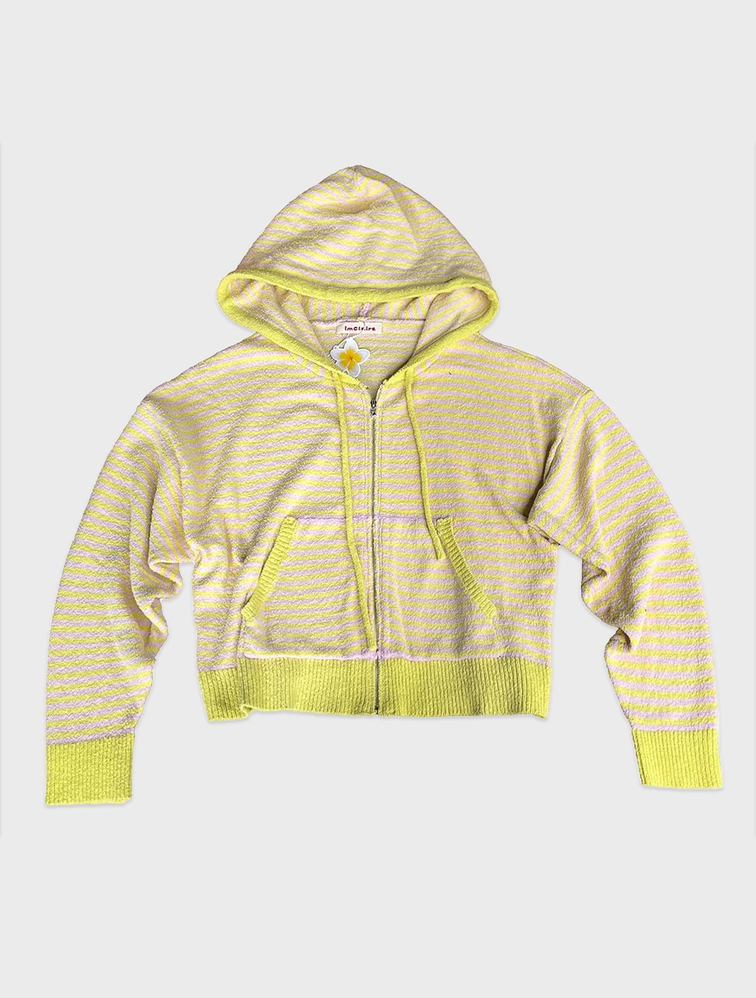 Terry Stripe Zip Up Hoodie Lemon