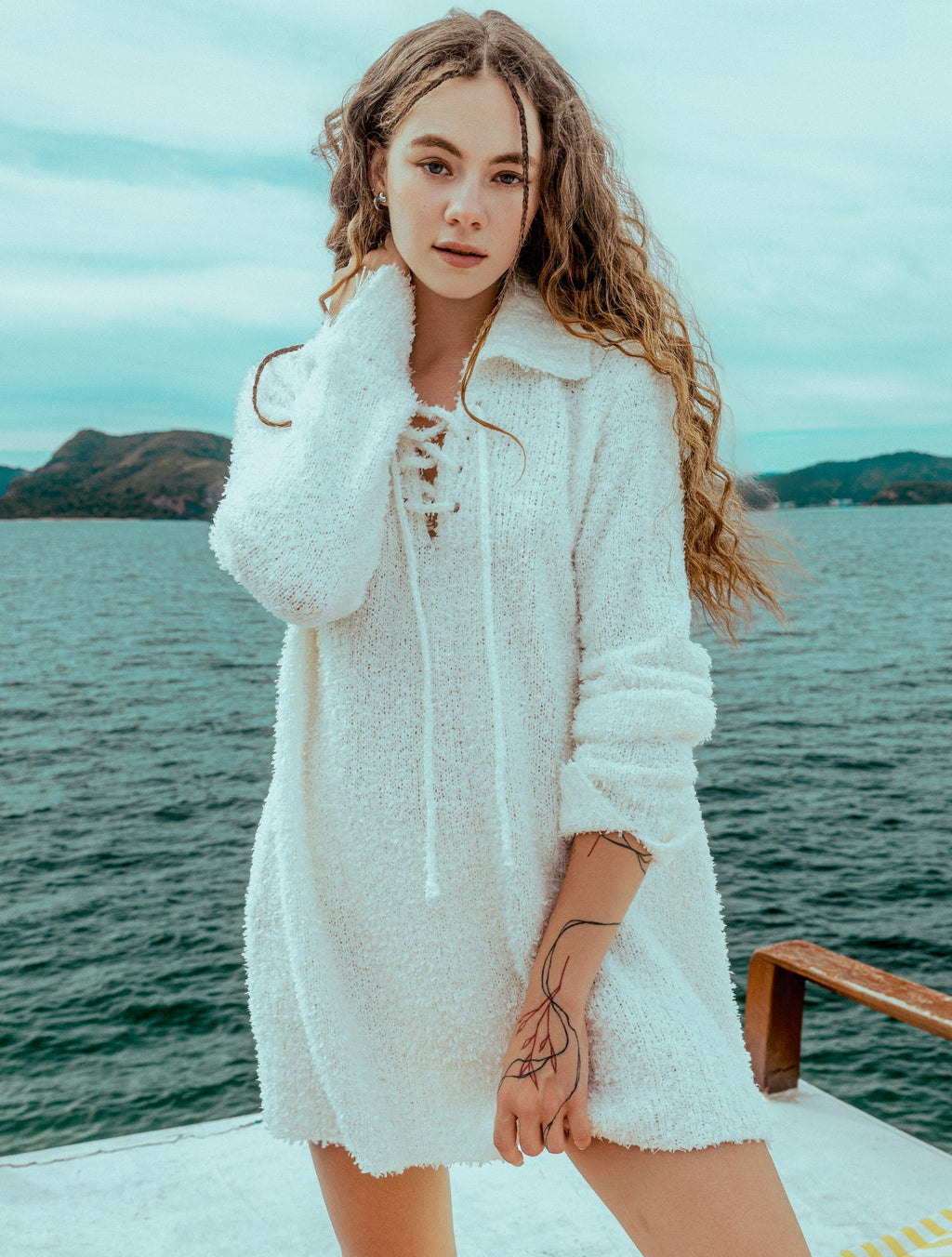 Fringe Lace-Up Knit Cover-Up Dress