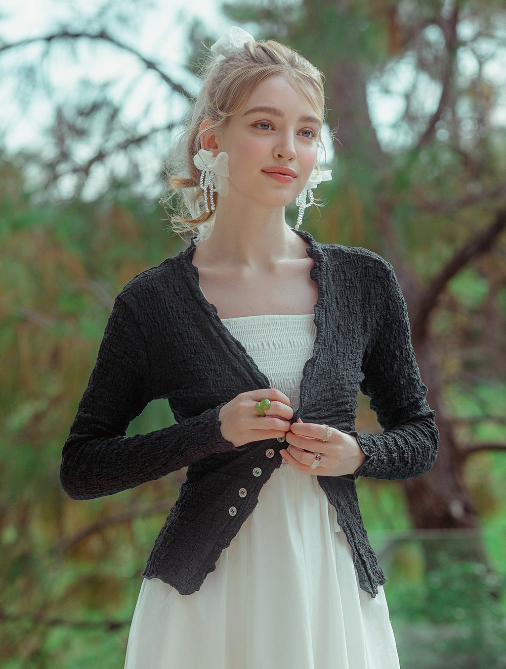 Sun-Kissed Crinkle Cardigan Black