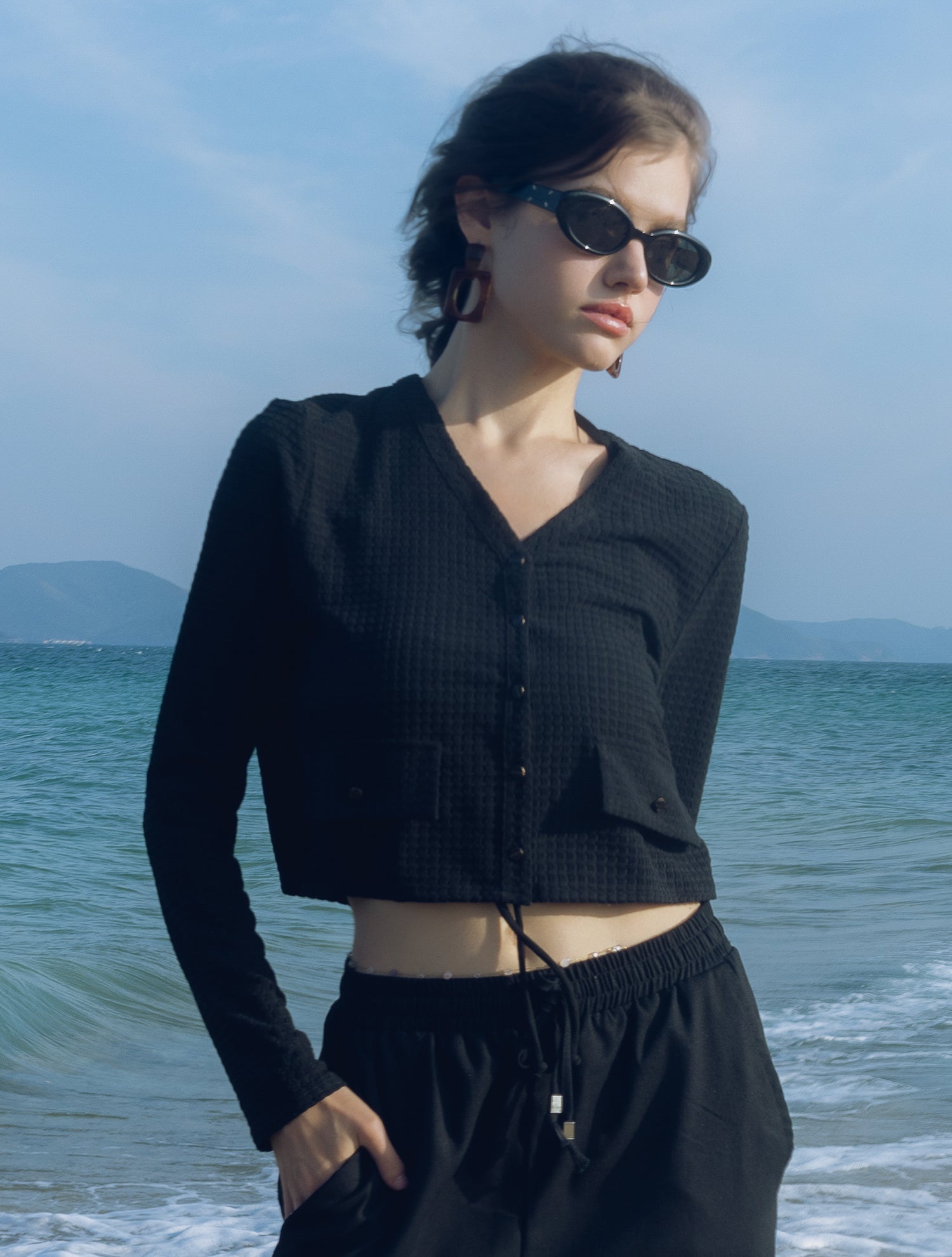 Breeze Waffle Swim Cardigan White