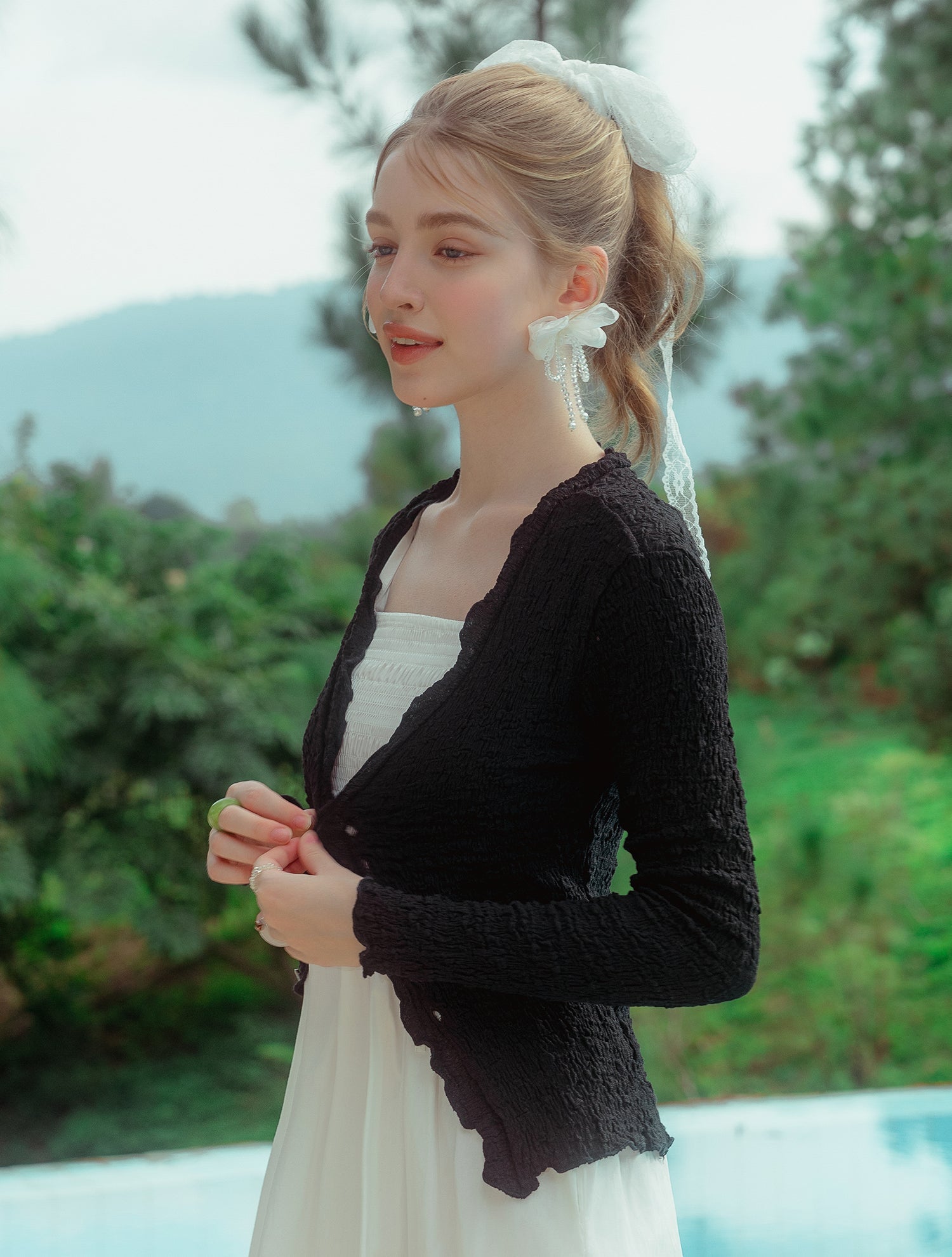 Sun-Kissed Crinkle Cardigan Black