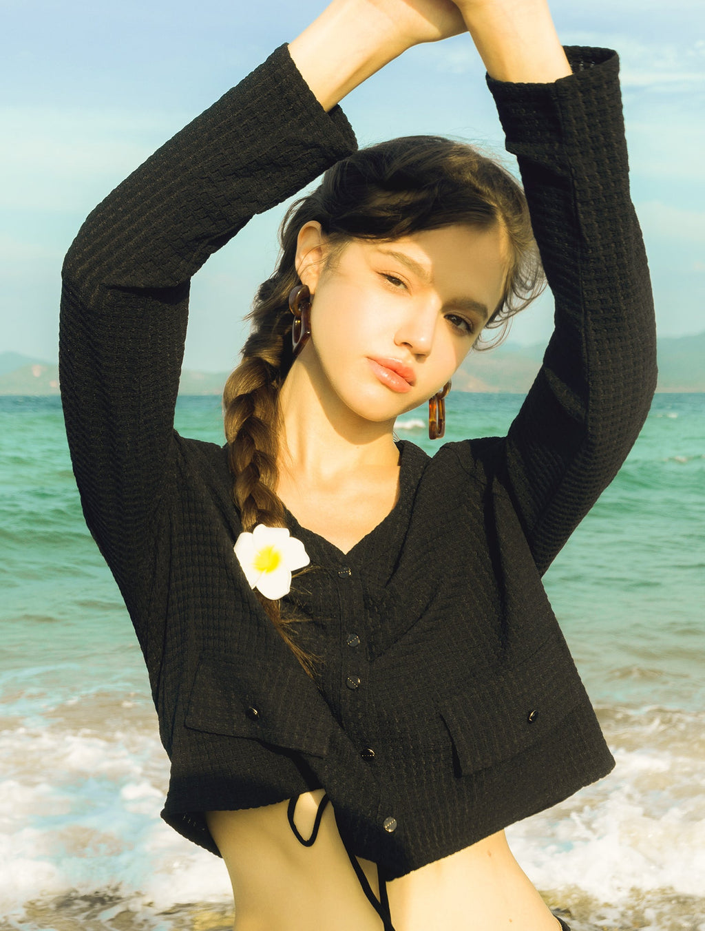 Breeze Waffle Swim Cardigan Black