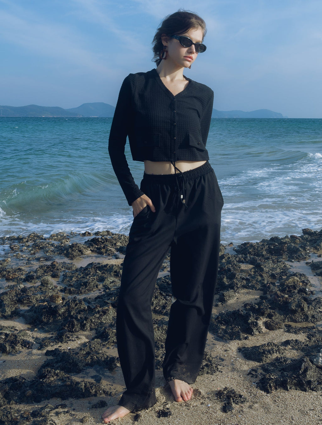 Pantalones de playa de lino negros