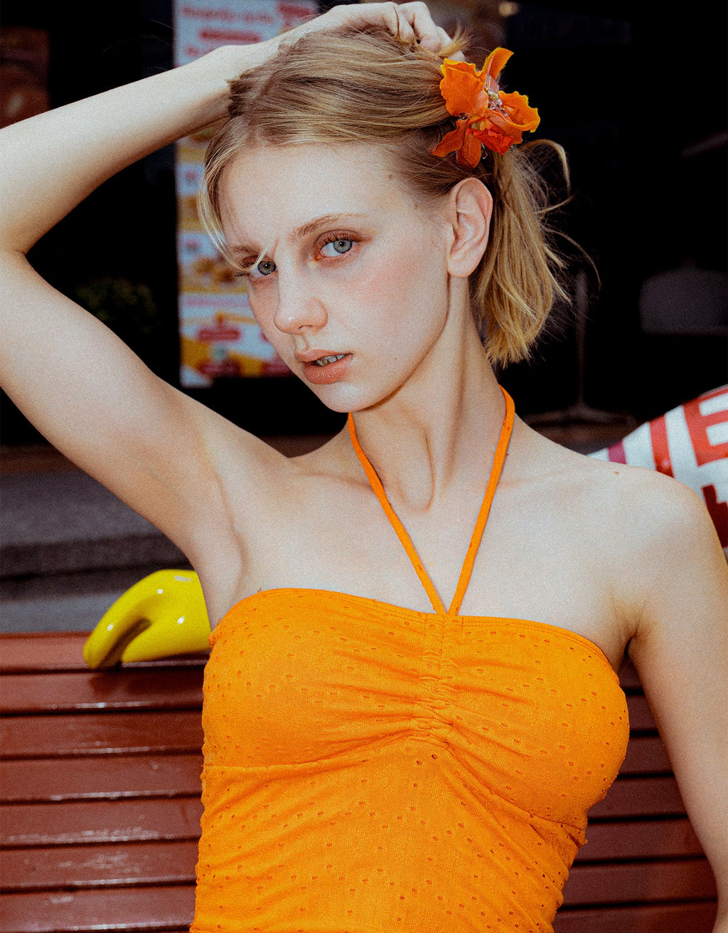 Daisy Eyelet Halter Bikini Orange