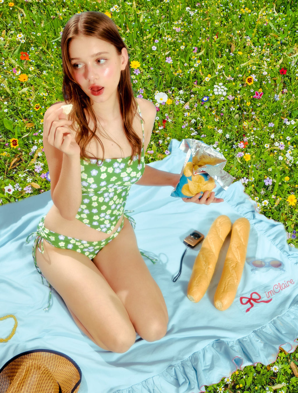 Manta de picnic con volantes azul