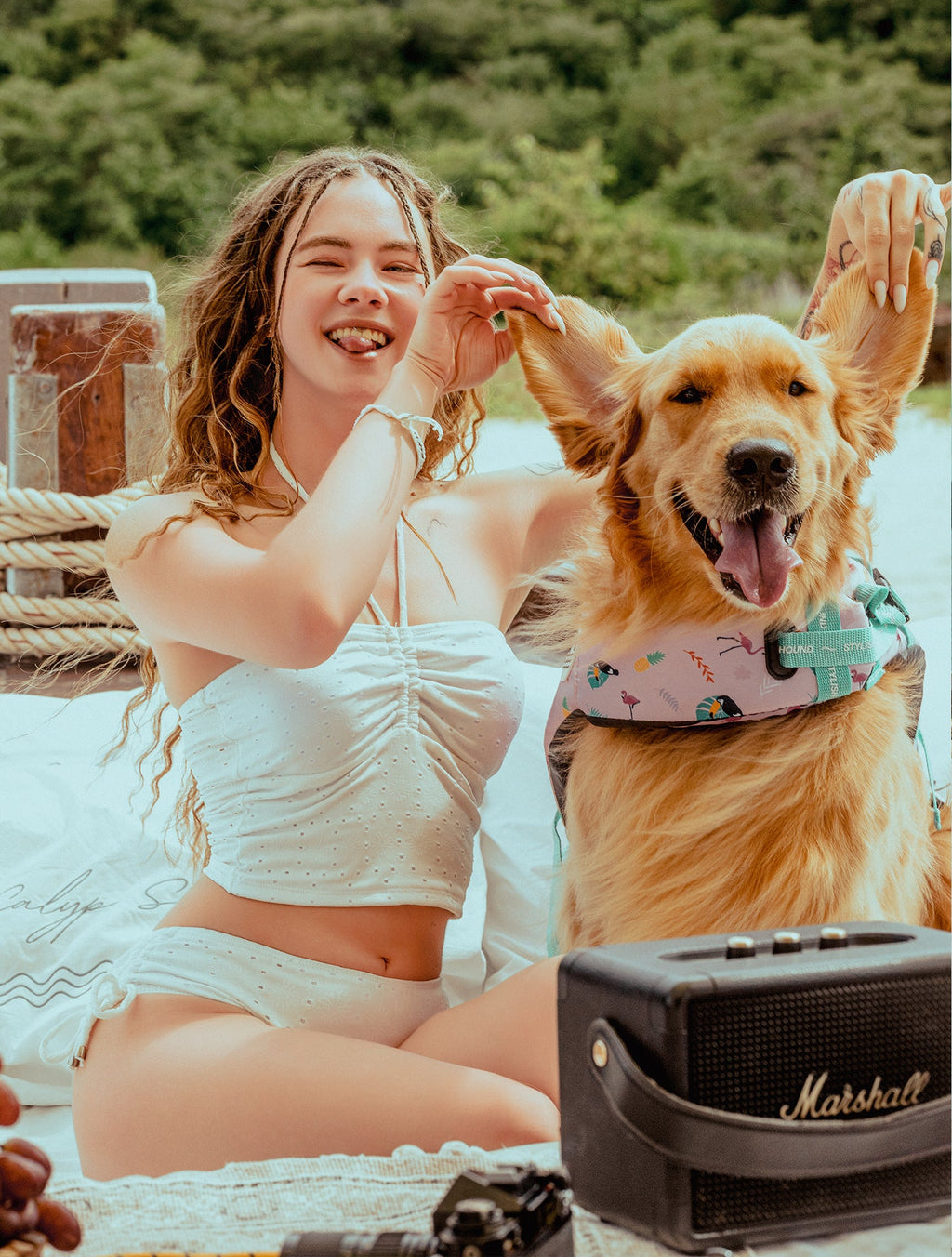 Daisy Eyelet Halter Bikini White