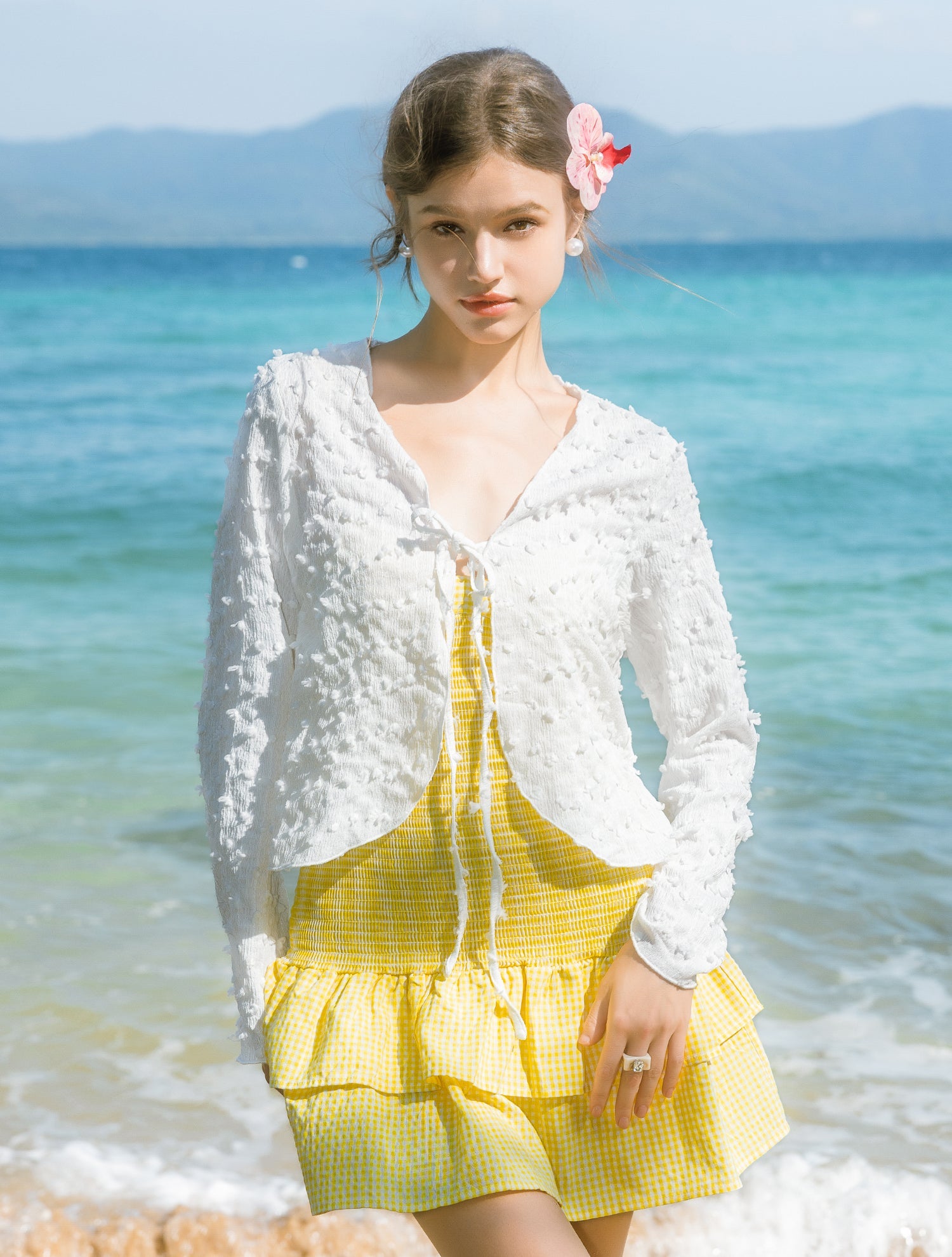 Cárdigan de playa con flecos blanco