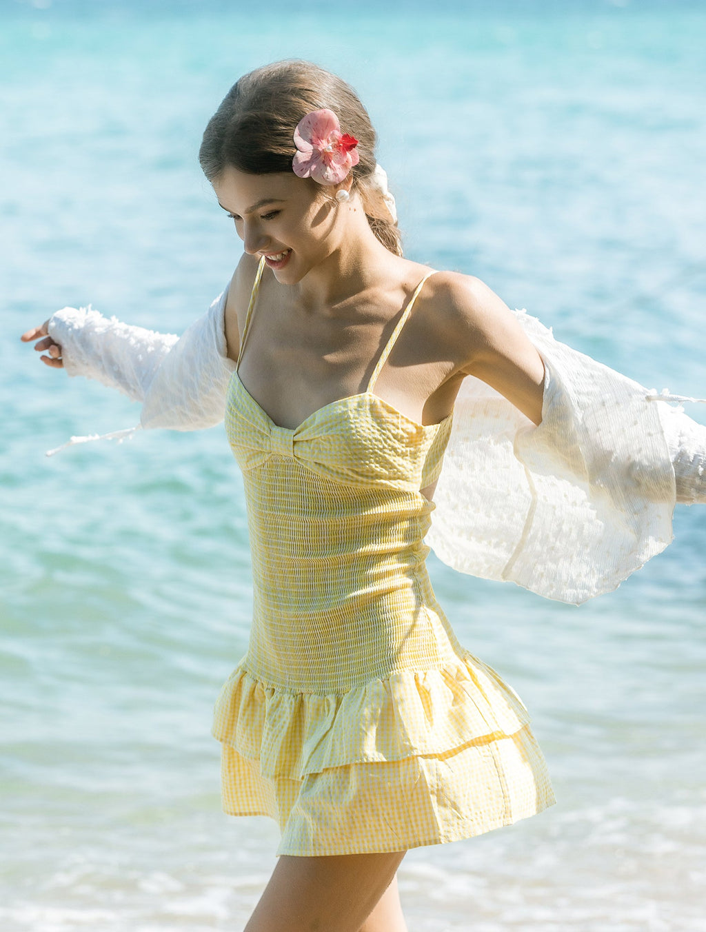 Cárdigan de playa con flecos blanco