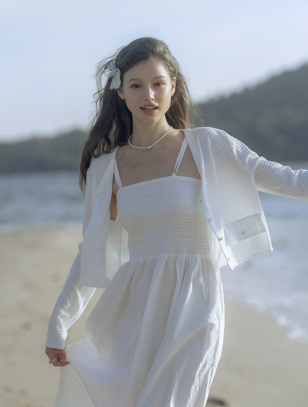 Breeze Waffle Swim Cardigan White