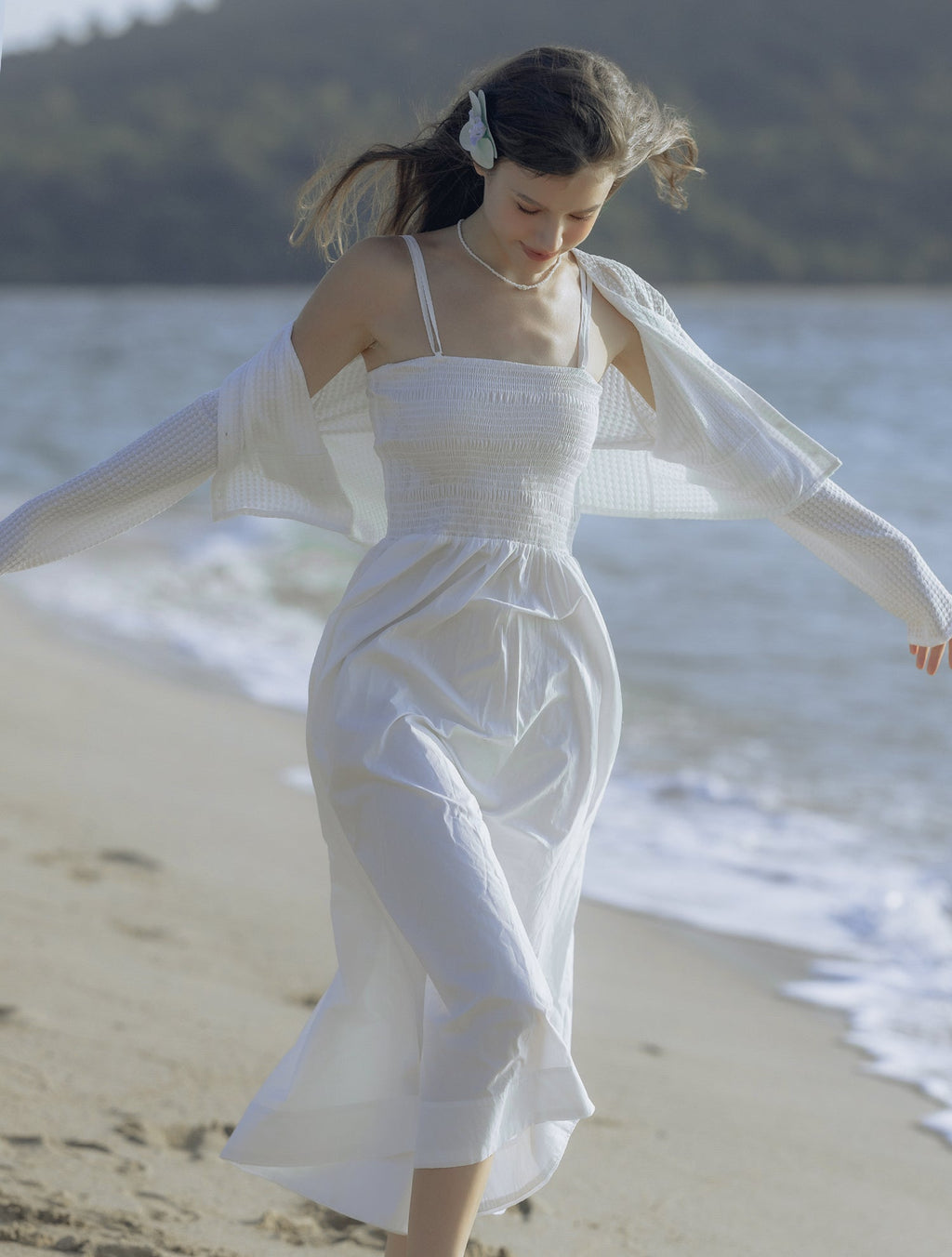 Breeze Waffle Swim Cardigan White