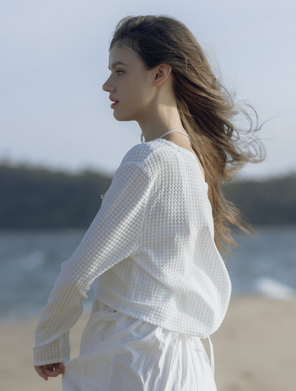 Breeze Waffle Swim Cardigan White