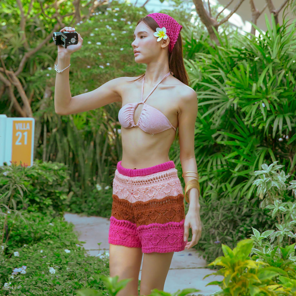 Pantalones de punto rosa acogedores