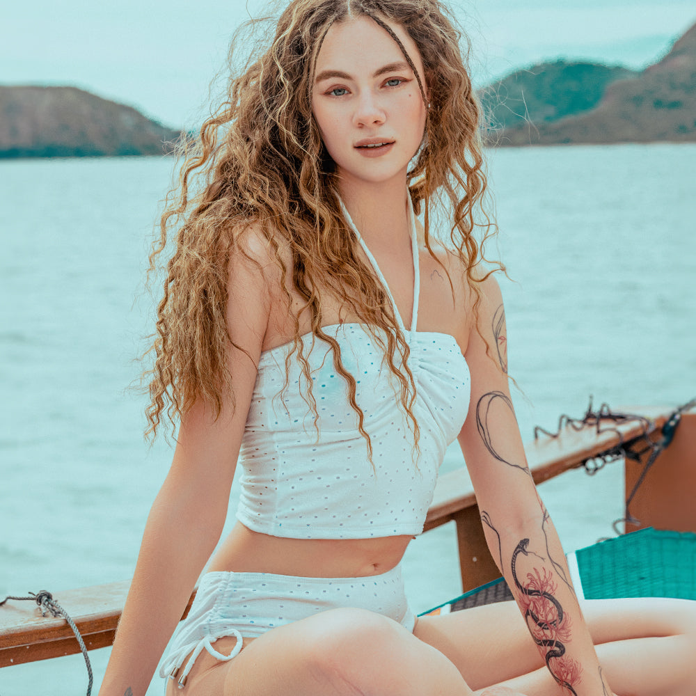 Daisy Eyelet Halter Bikini White