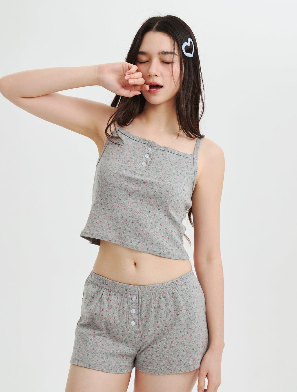 Misty Blossom Pajama Set Gray