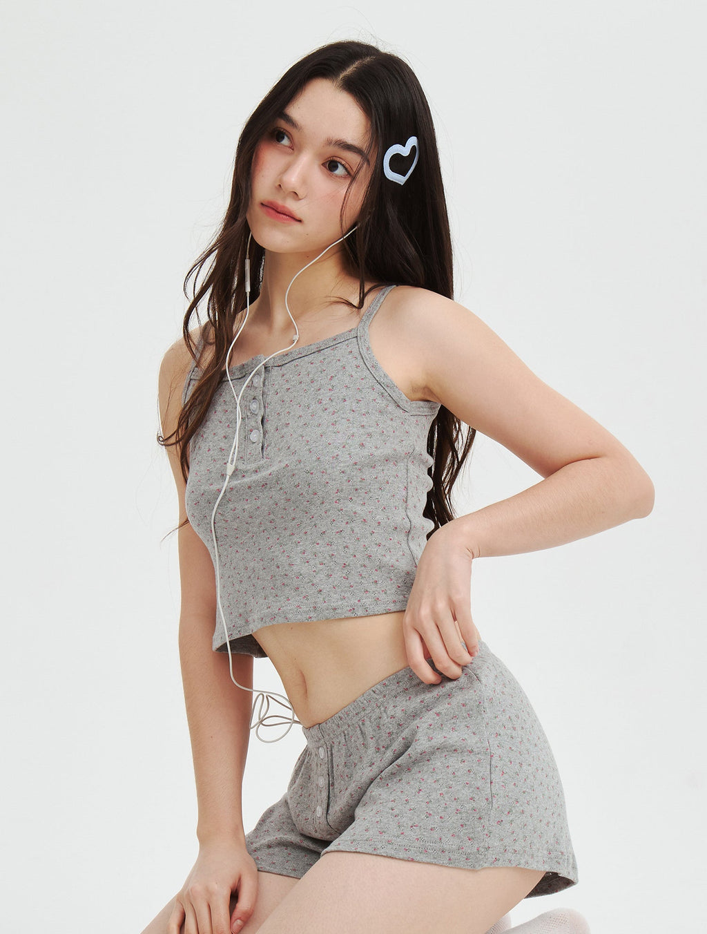 Misty Blossom Pajama Set Gray