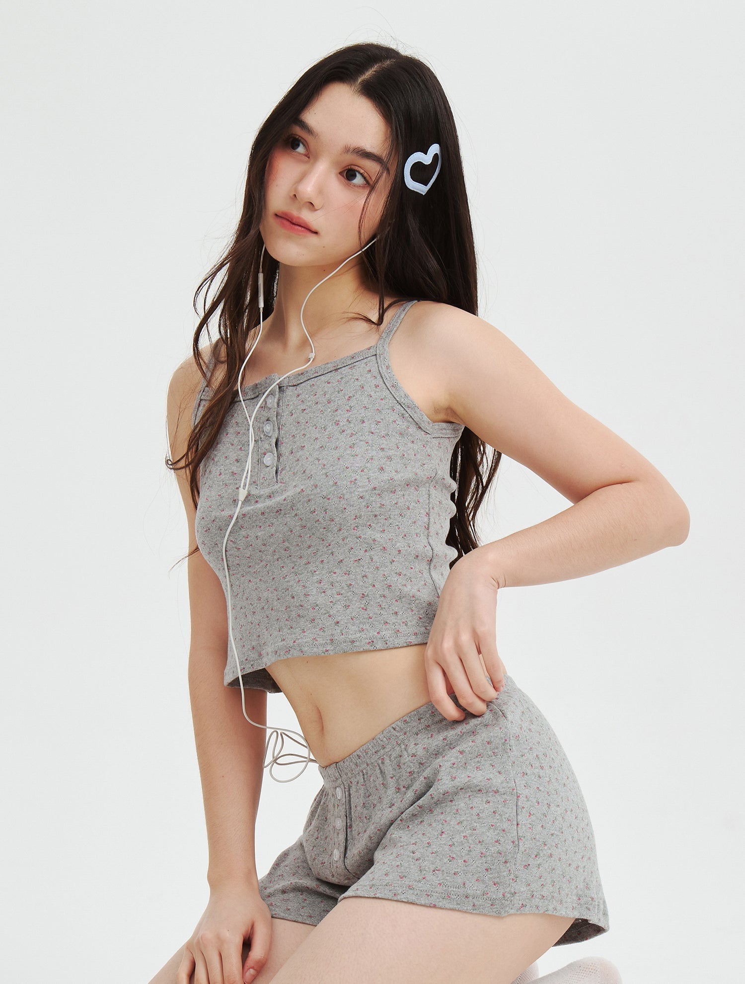 Misty Blossom Pajama Set Gray