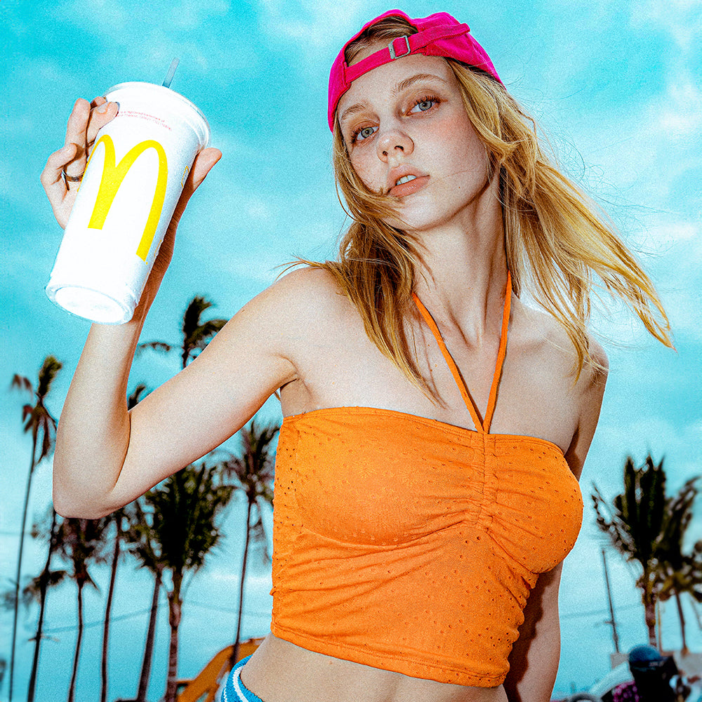 Daisy Eyelet Halter Bikini Orange